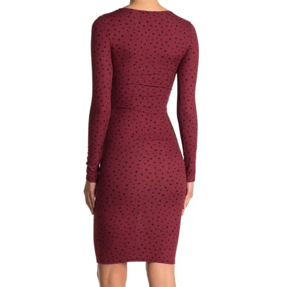 Velvet Torch Women's Burgundy Dot Keyhole Rib Knit Midi Dress SZ XL - Picture 5 of 9